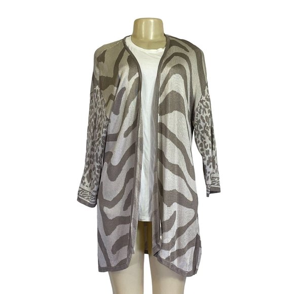 NWT Chico's Cardigan Boho Light Grey and Brown Size 3 Women's Sweater - Picture 1 of 8